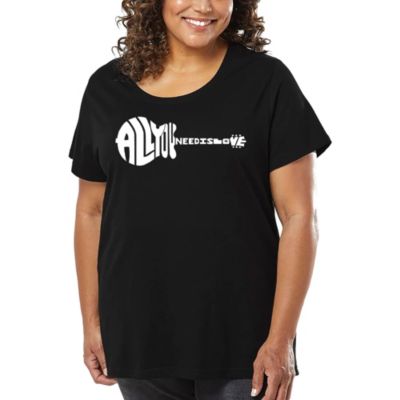 LA Pop Art Women's Plus Size Word Art T-shirt - All You Need Is Love, Black, 4X