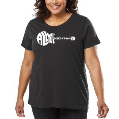 LA Pop Art Women's Plus Size Word Art T-shirt - All You Need Is Love, Grey, 4X