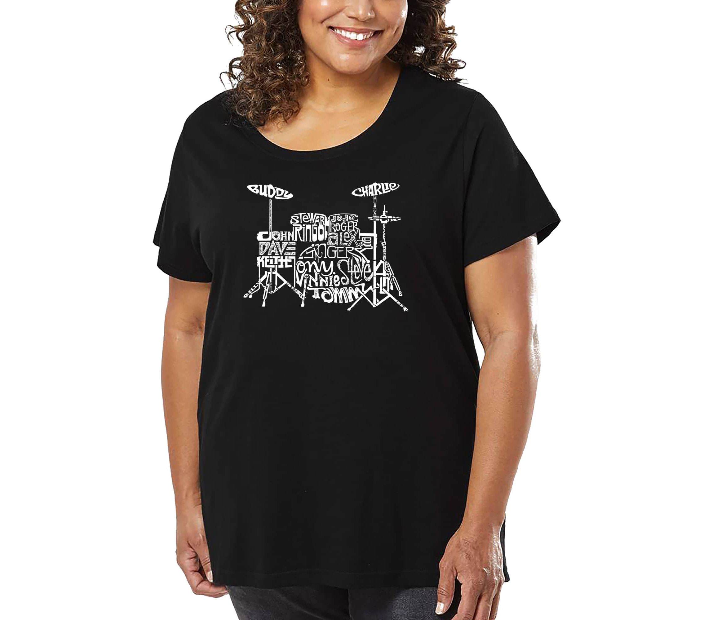 Womens Plus Size Word Art T-shirt - Drums