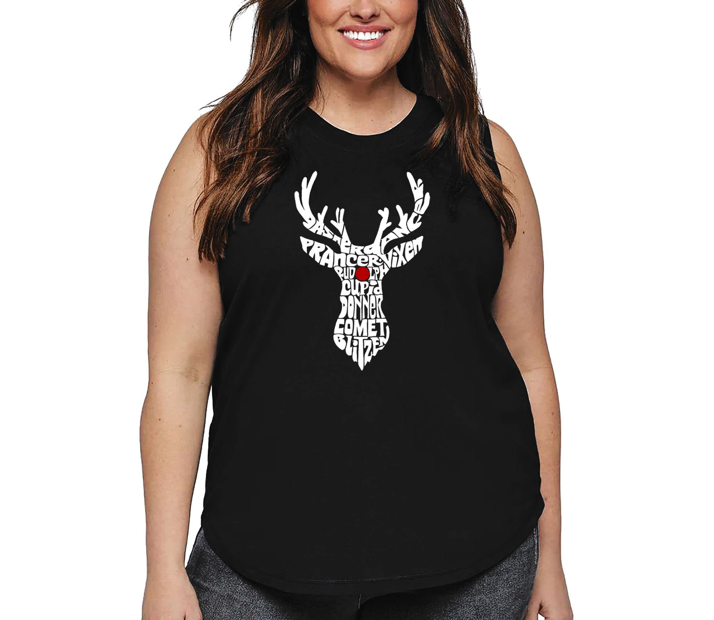 Womens Plus Size Word Art Tank Top - Santas Reindeer