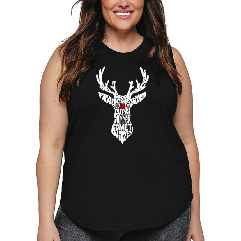 Womens Plus Size Word Art Tank Top - Santas Reindeer