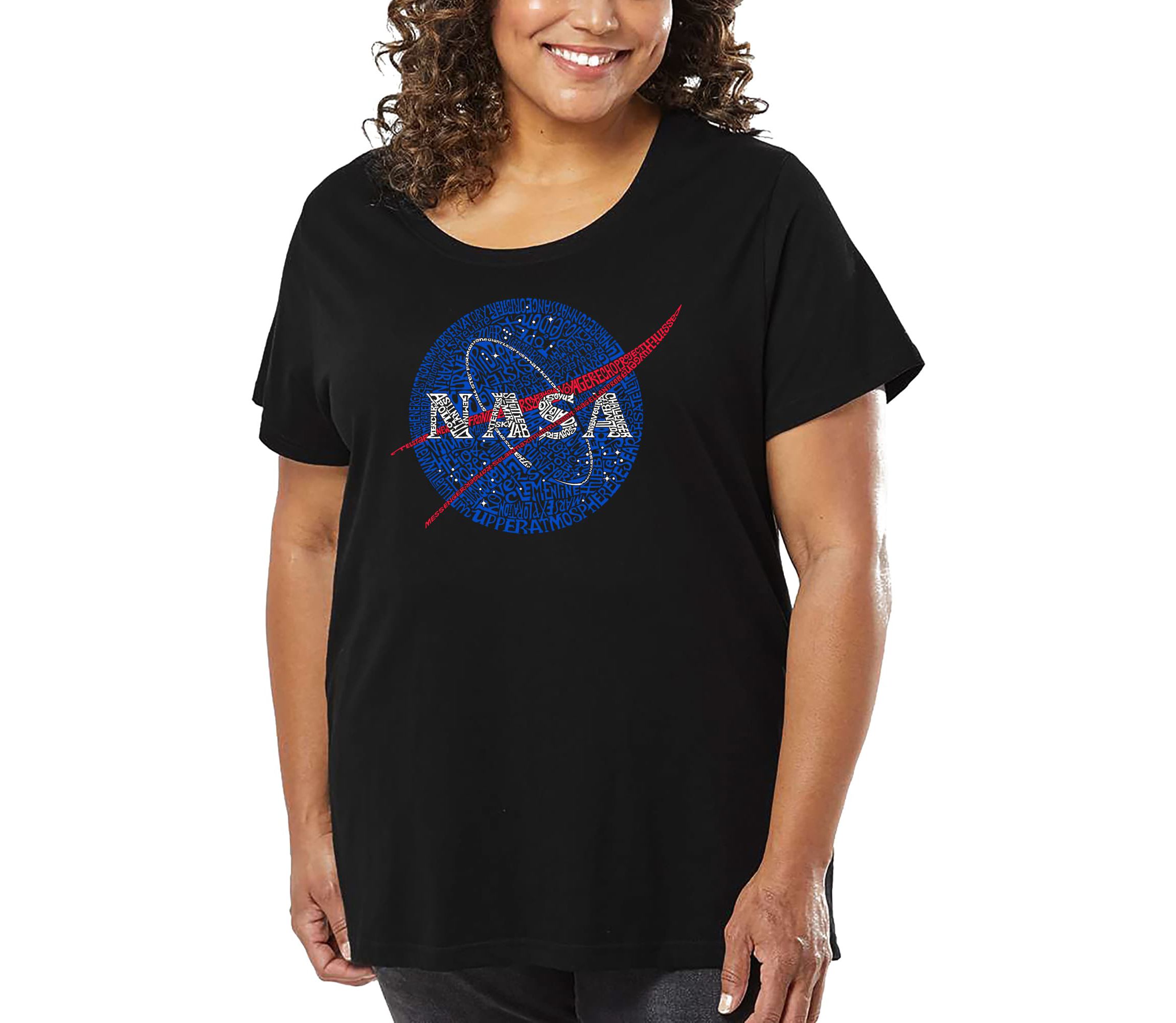 Womens Plus Size Word Art T-shirt - NASAs Most Notable Missions