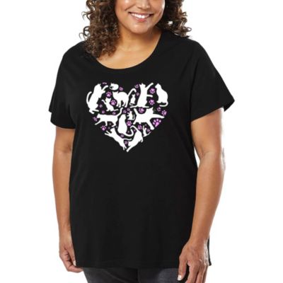 LA Pop Art Cat Heart - Women's Plus Size Word Art T-Shirt, Black, 4X