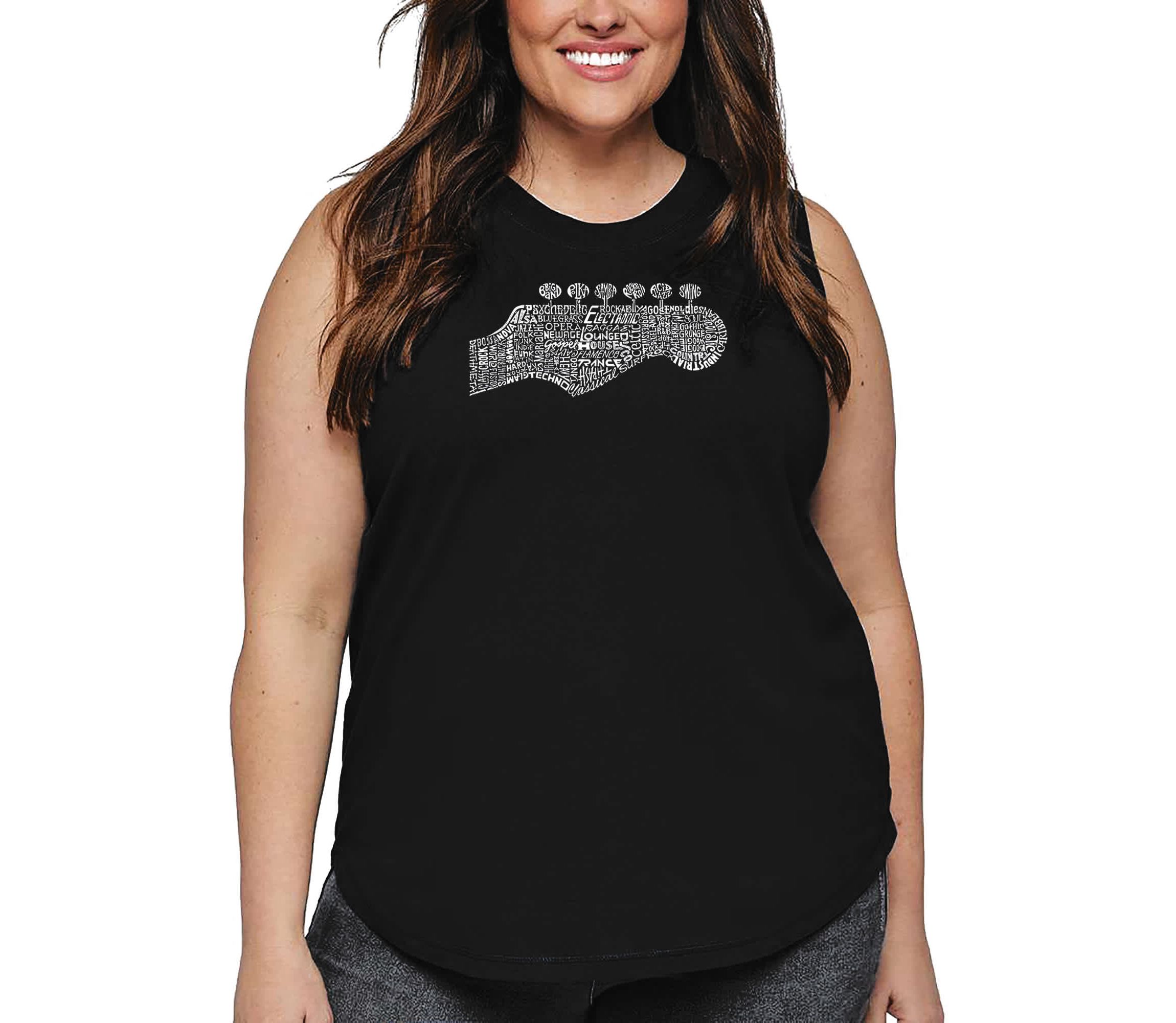 Womens Plus Size Word Art Tank Top - Guitar Head