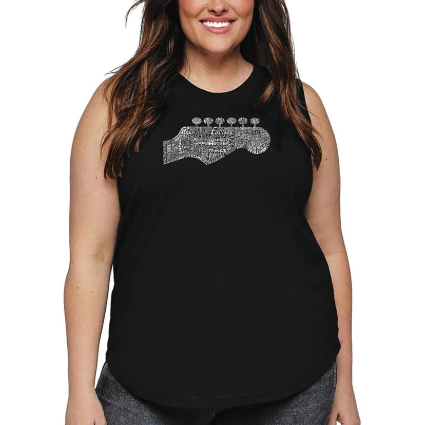 Womens Plus Size Word Art Tank Top - Guitar Head