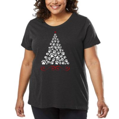 LA Pop Art Paw Christmas Tree - Women's Plus Size Word Art T-Shirt, Grey, 4X