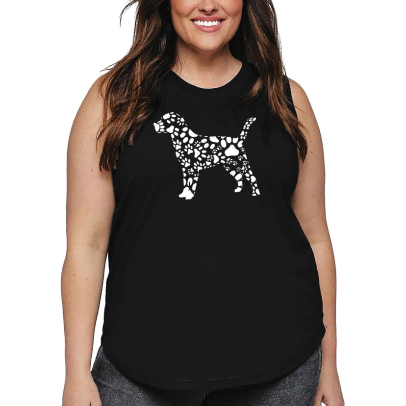 Womens Plus Size Word Art Tank Top - Dog Paw Prints