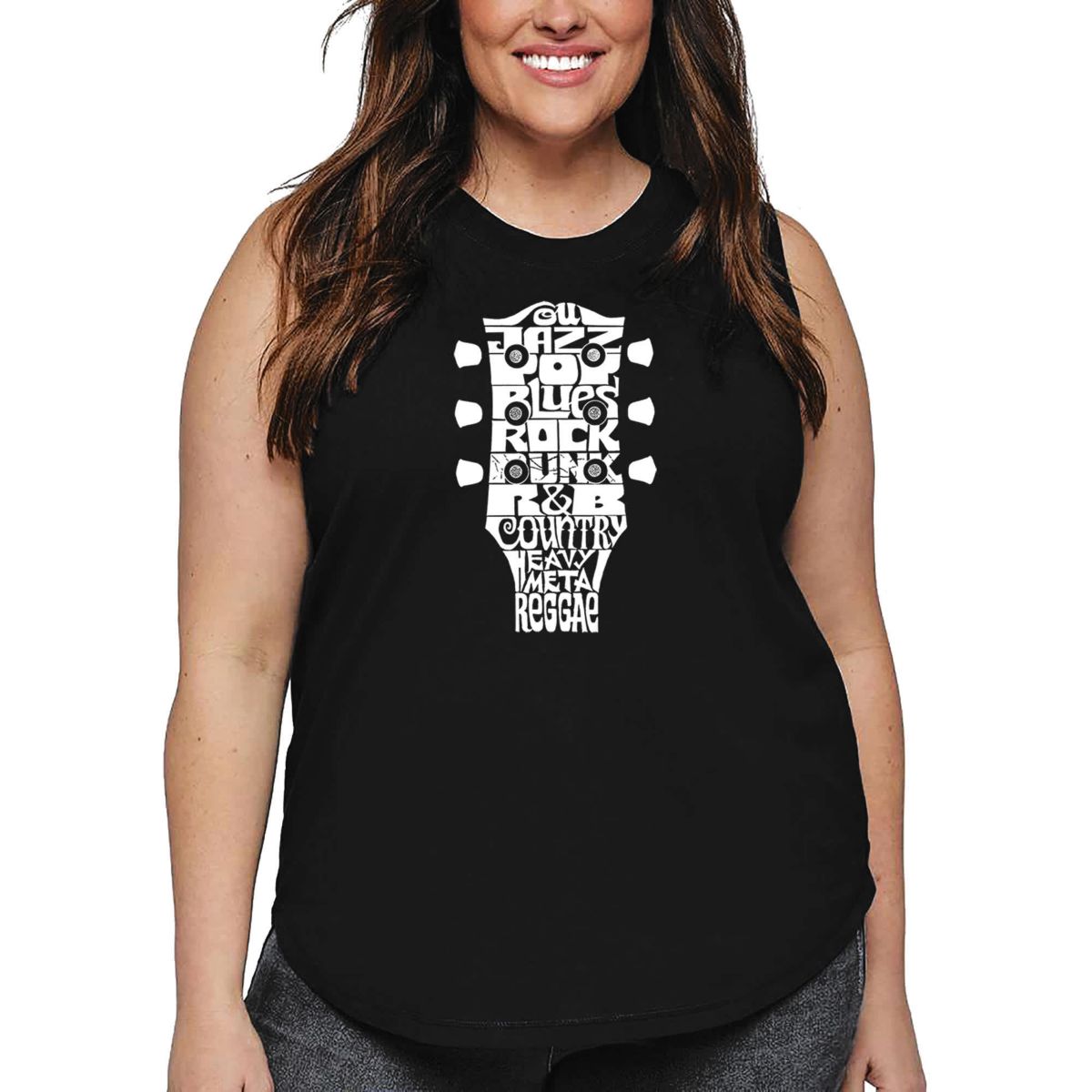 Womens Plus Size Word Art Tank Top - Guitar Head Music Genres