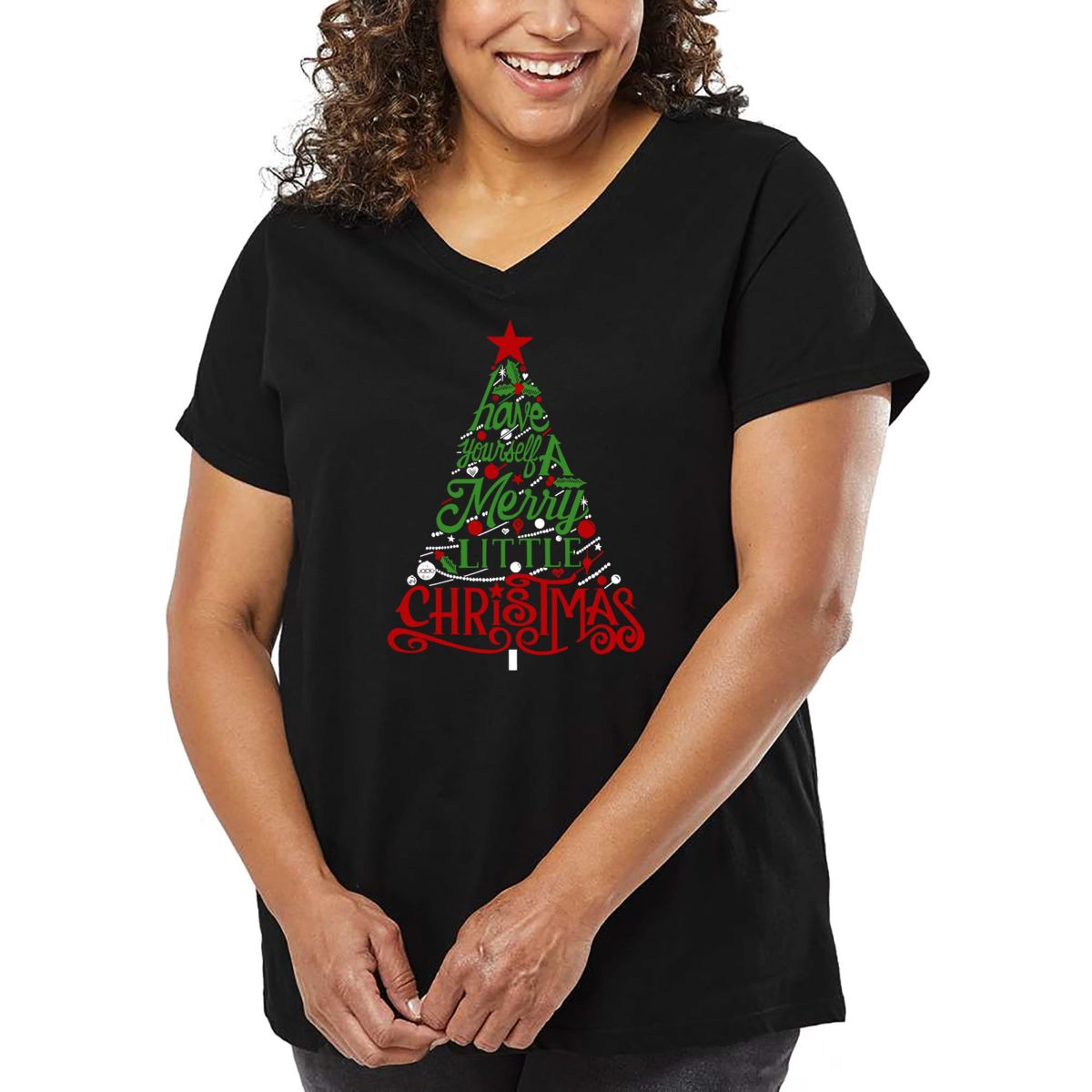 Have Yourself a Merry Little Christmas - Womens Plus Size Word Art V-Neck