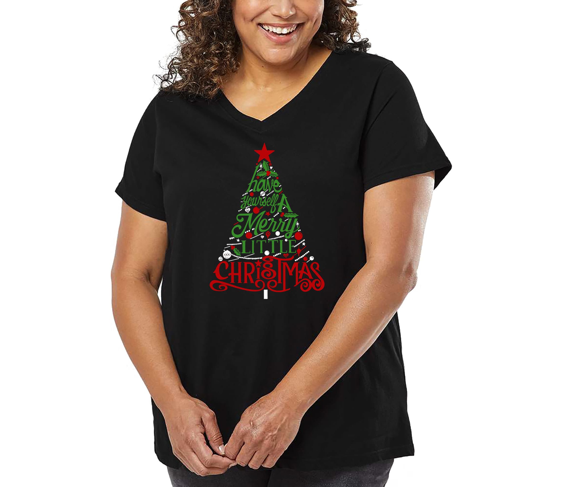 Have Yourself a Merry Little Christmas - Womens Plus Size Word Art V-Neck