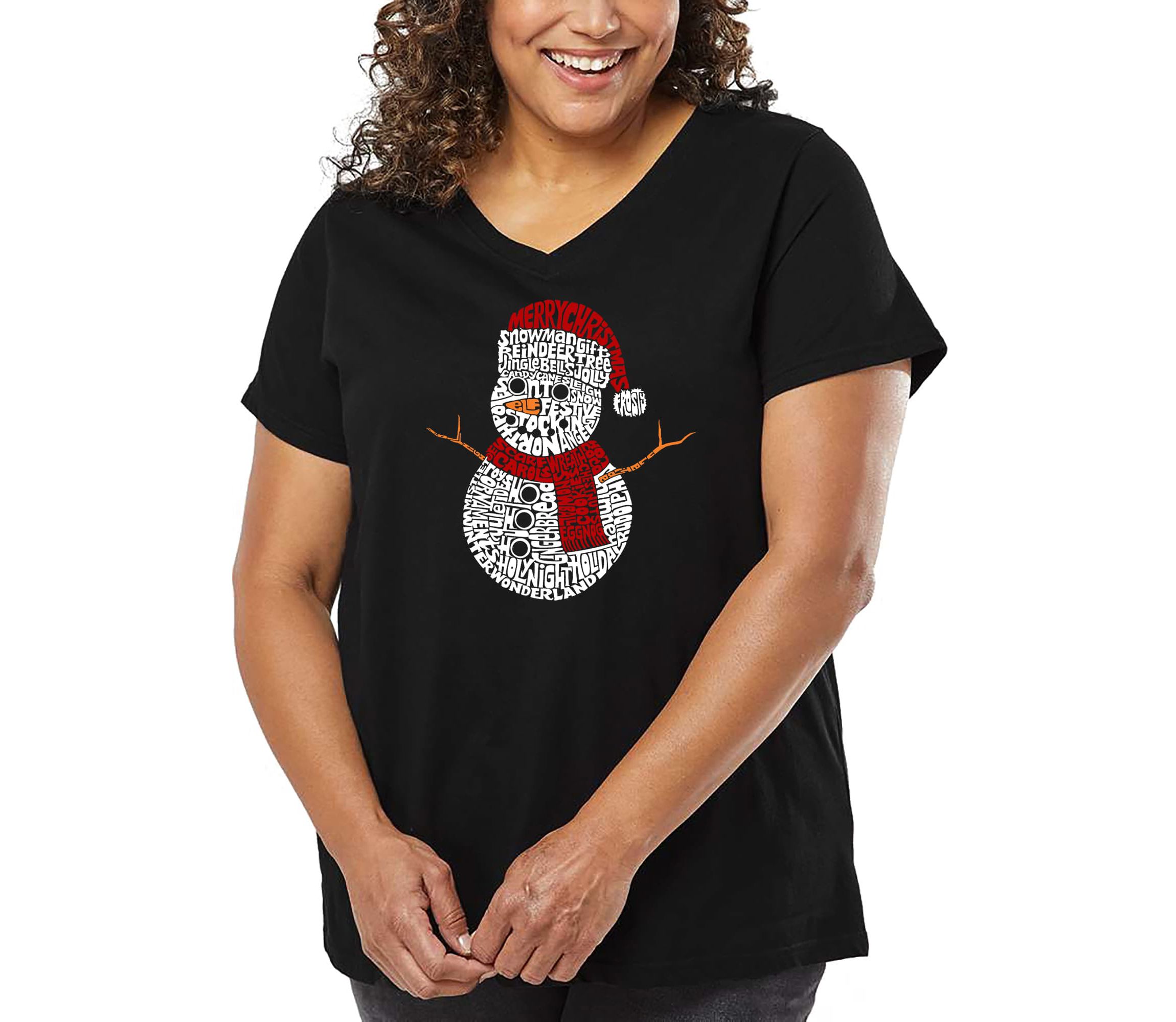 Christmas Snowman - Womens Plus Size Word Art V-Neck
