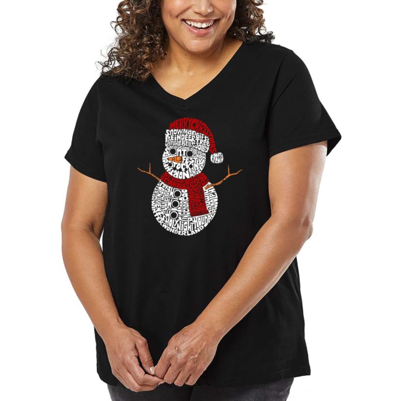 Christmas Snowman - Womens Plus Size Word Art V-Neck