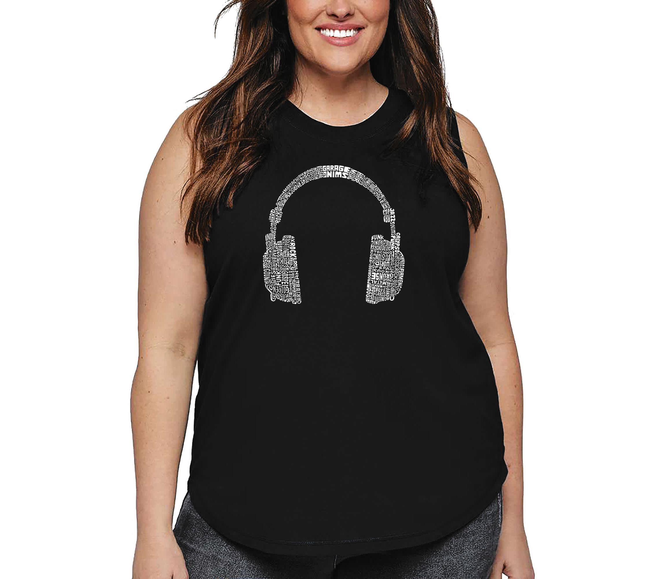 Womens Plus Size Word Art Tank Top - 63 DIFFERENT GENRES OF MUSIC