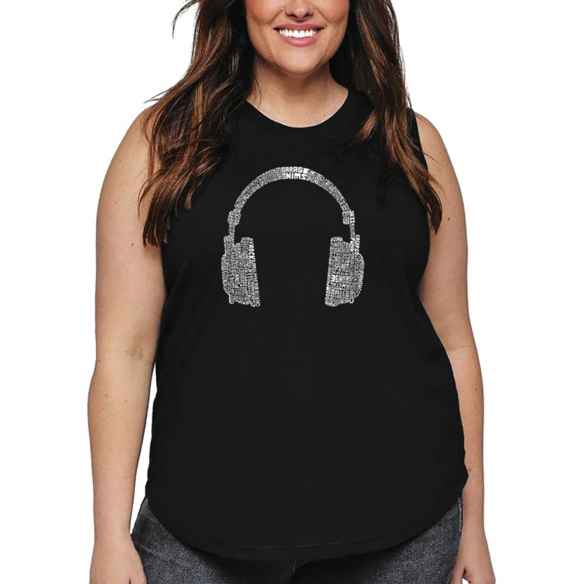 Womens Plus Size Word Art Tank Top - 63 DIFFERENT GENRES OF MUSIC