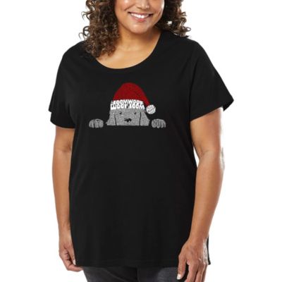 LA Pop Art Christmas Peeking Dog - Women's Plus Size Word Art T-Shirt