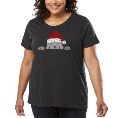 LA Pop Art Christmas Peeking Dog - Women's Plus Size Word Art T-Shirt, Grey, 4X