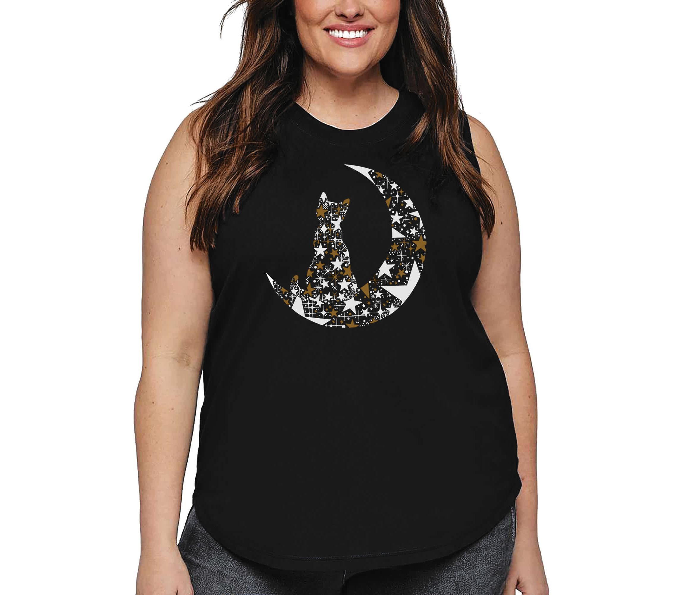 Cat Sitting On Moon - Womens Plus Size Word Art Tank Top