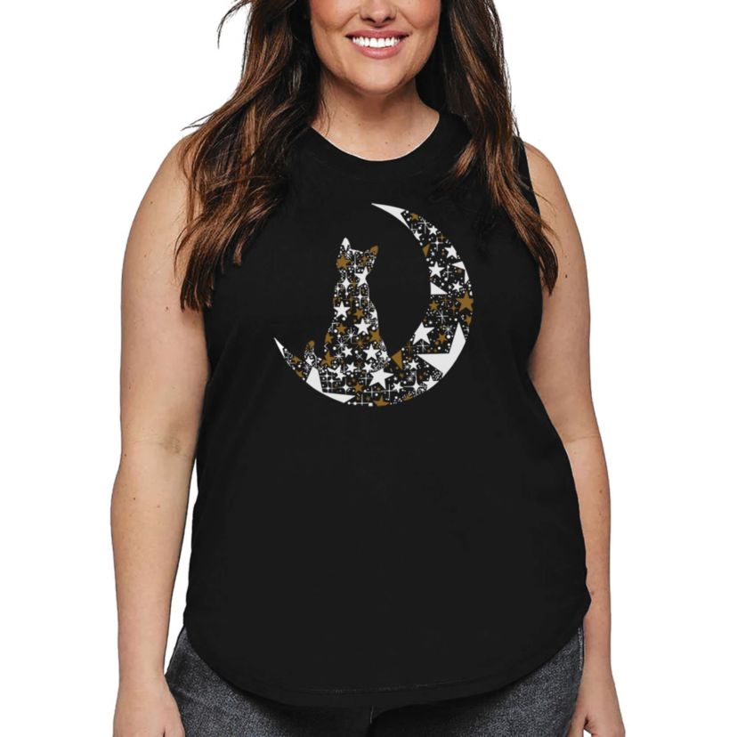 Cat Sitting On Moon - Womens Plus Size Word Art Tank Top