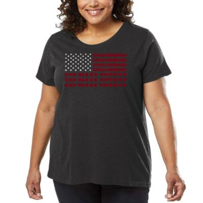 LA Pop Art Women's Plus Size Word Art T-shirt - God Bless America, Grey, 4X