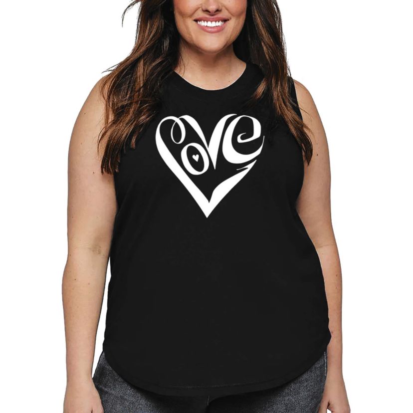 Script Heart - Womens Plus Size Word Art Tank Top