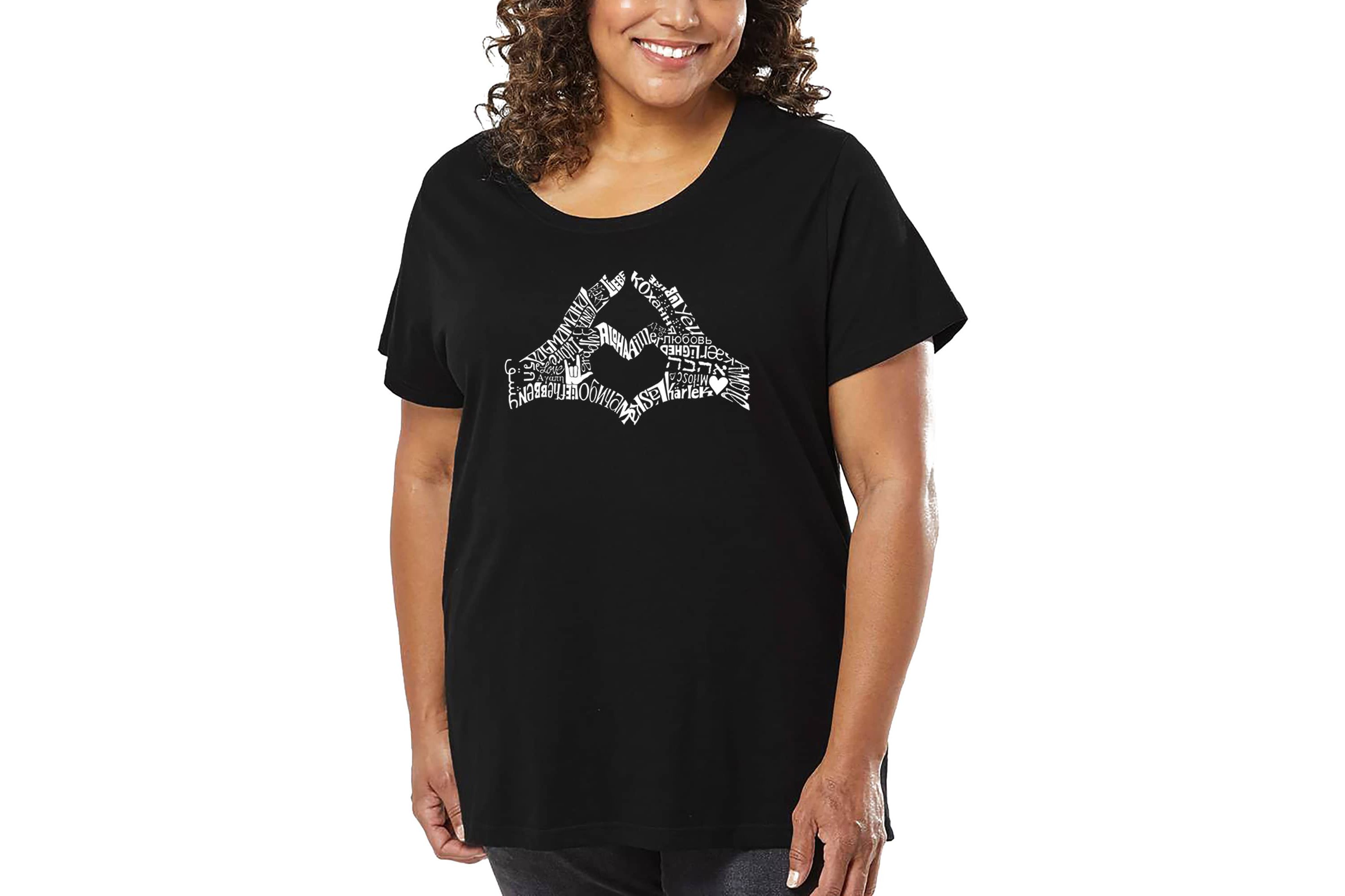 Womens Plus Size Word Art T-shirt - Finger Heart