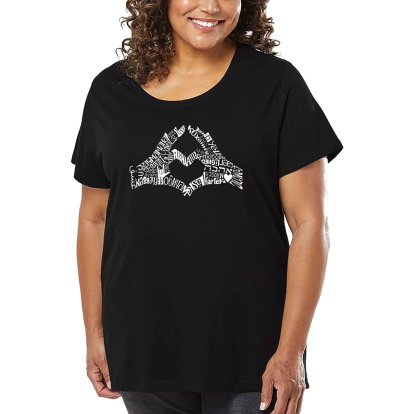 Womens Plus Size Word Art T-shirt - Finger Heart