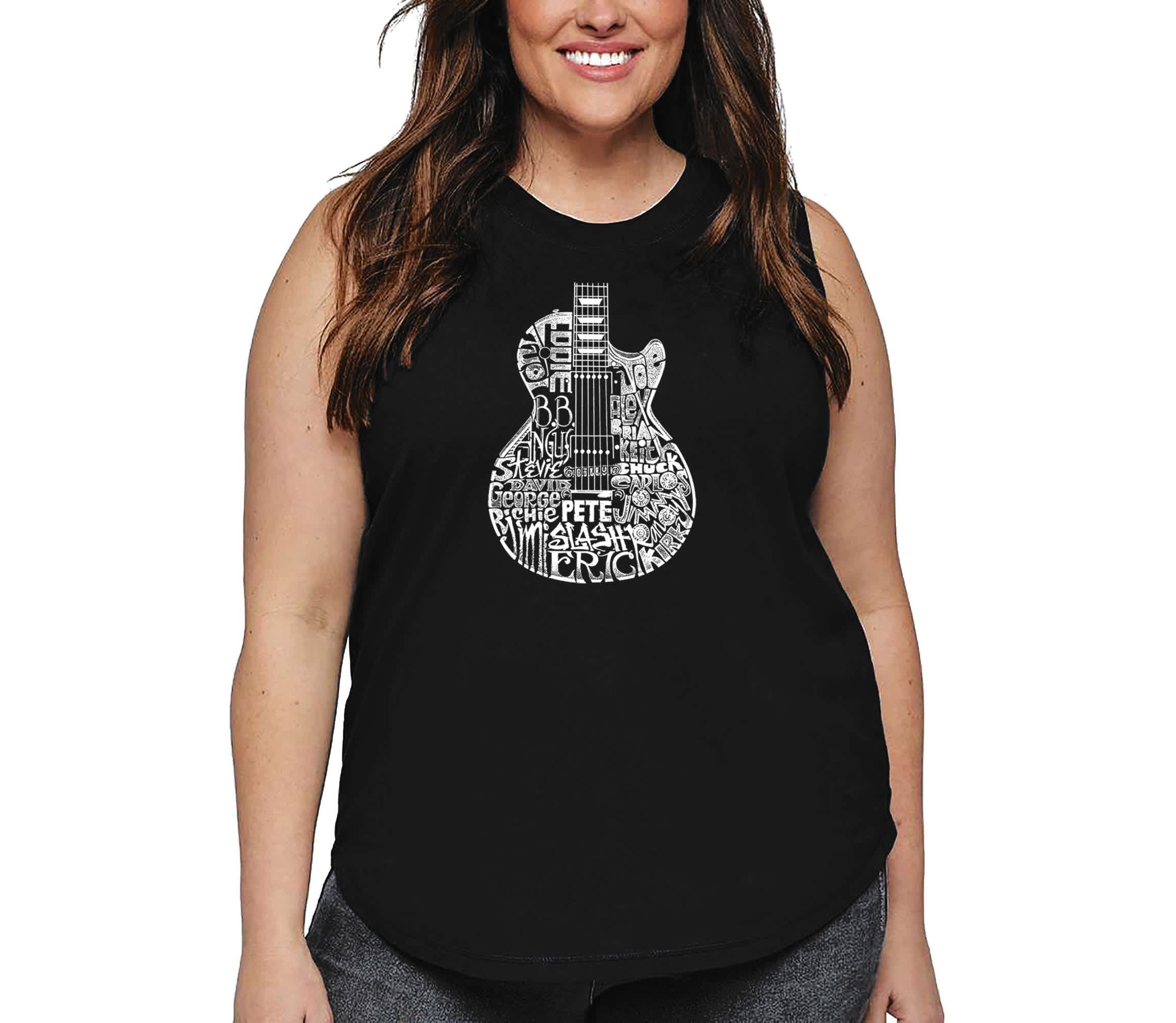 Womens Plus Size Word Art Tank Top - Rock Guitar Head