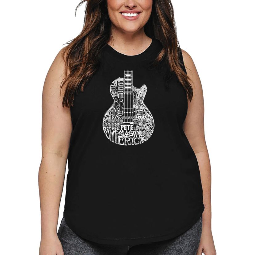 Womens Plus Size Word Art Tank Top - Rock Guitar Head