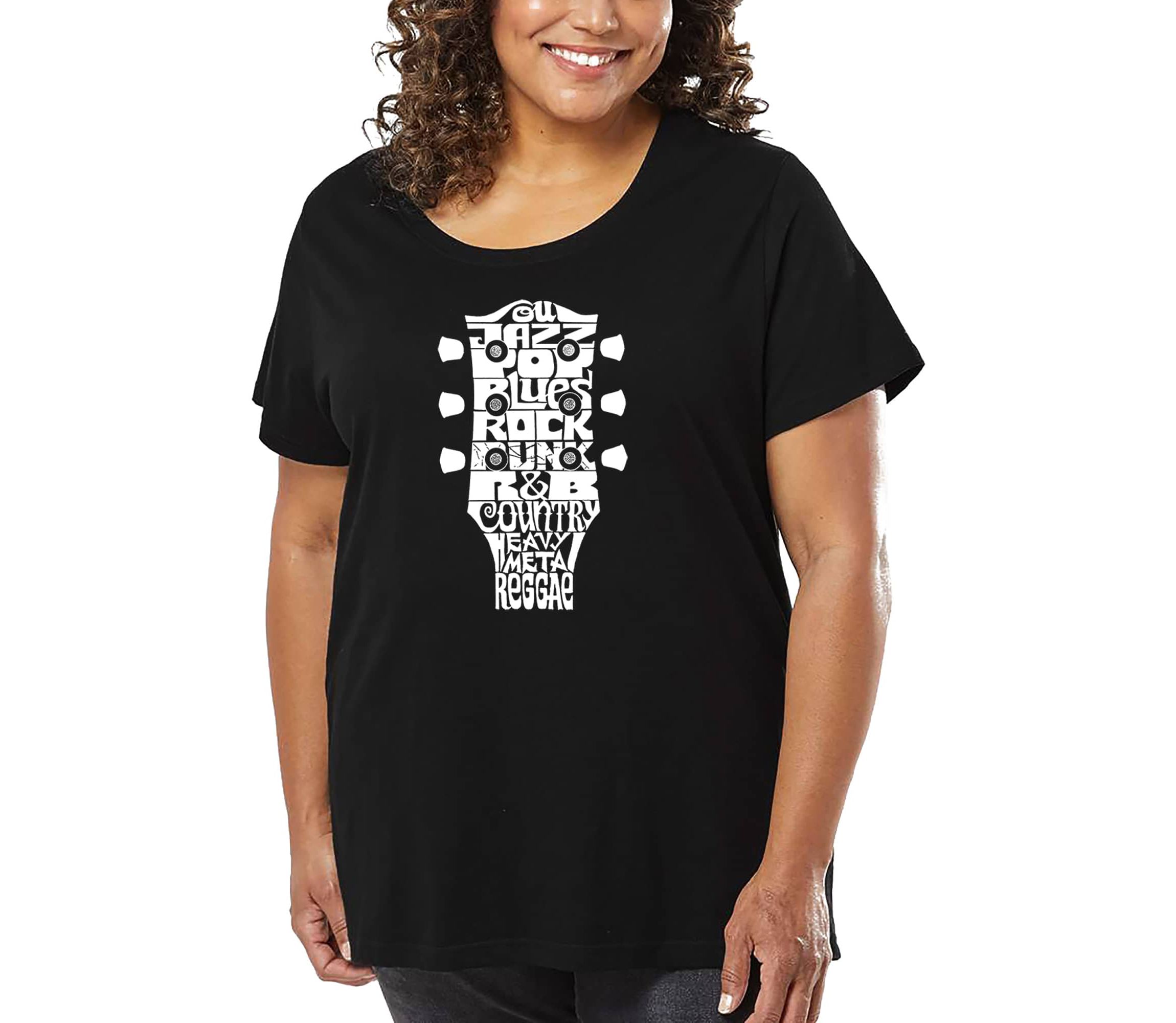 Womens Plus Size Word Art T-shirt - Guitar Head Music Genres