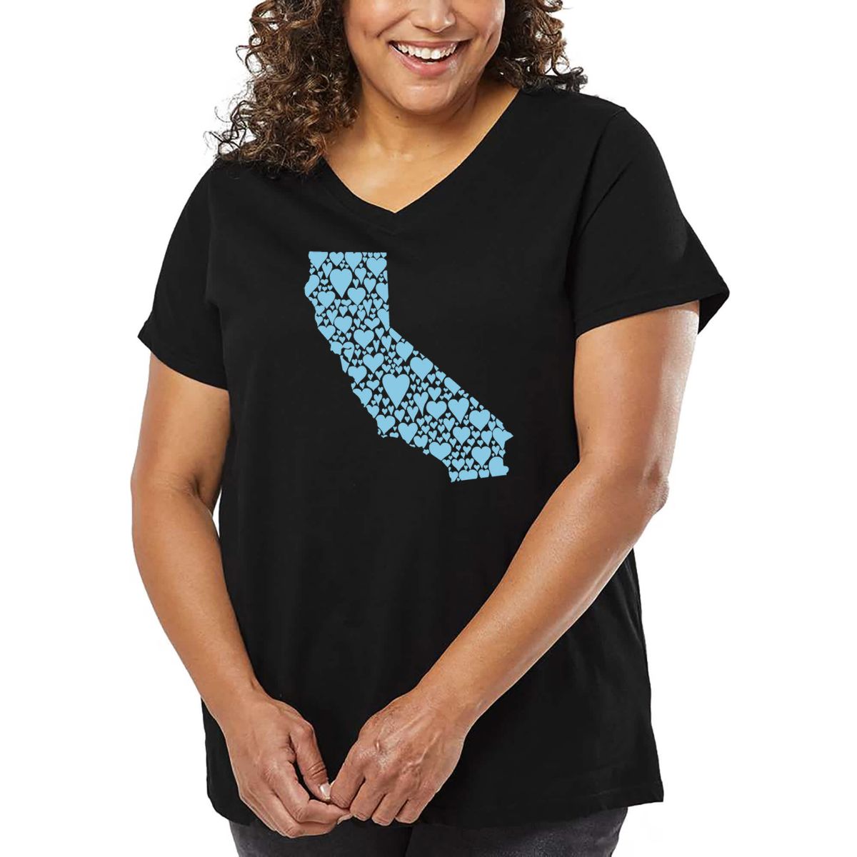 Womens Plus Size Word Art V-Neck - California Hearts