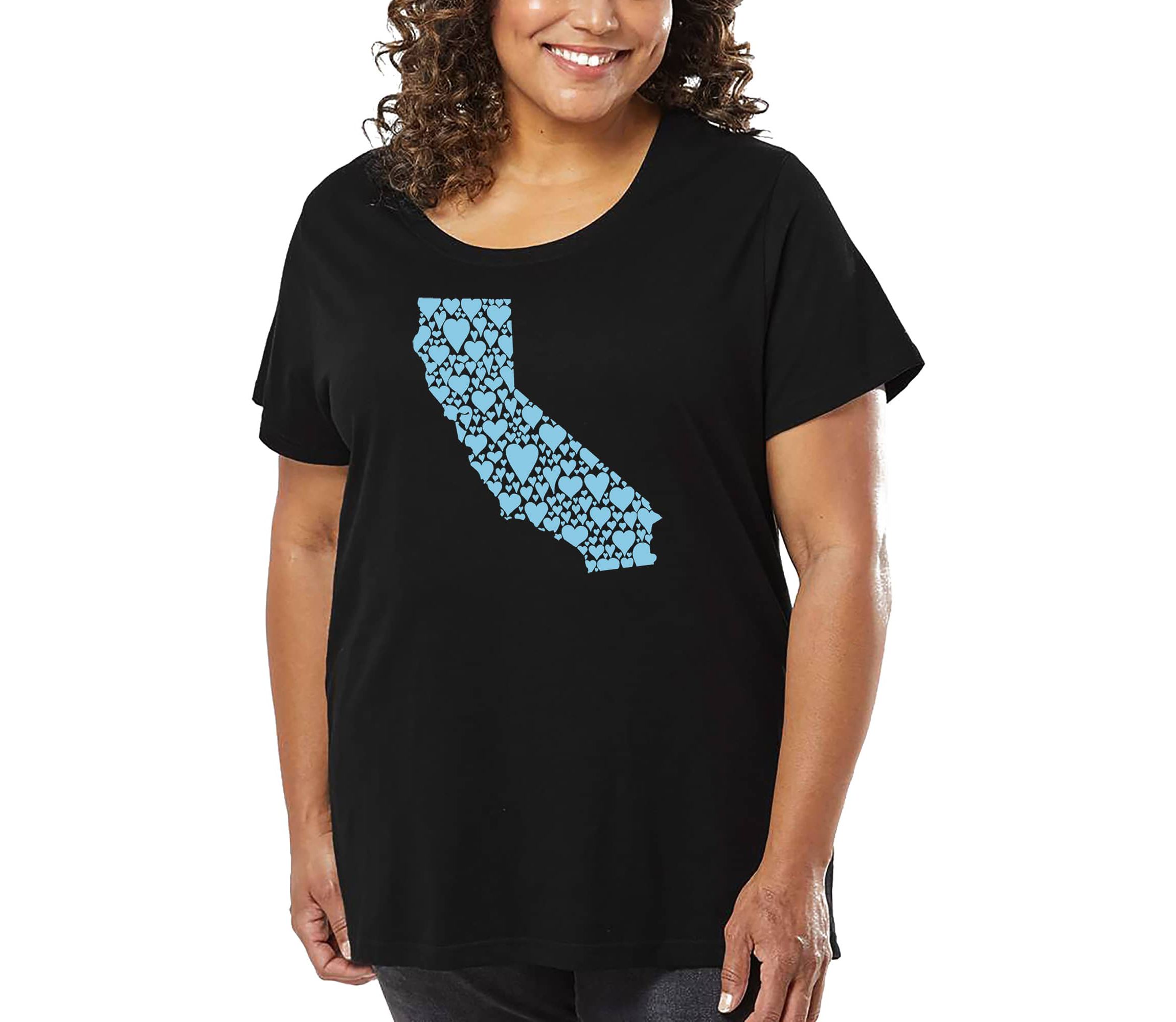 Womens Plus Size Word Art T-shirt - California Hearts