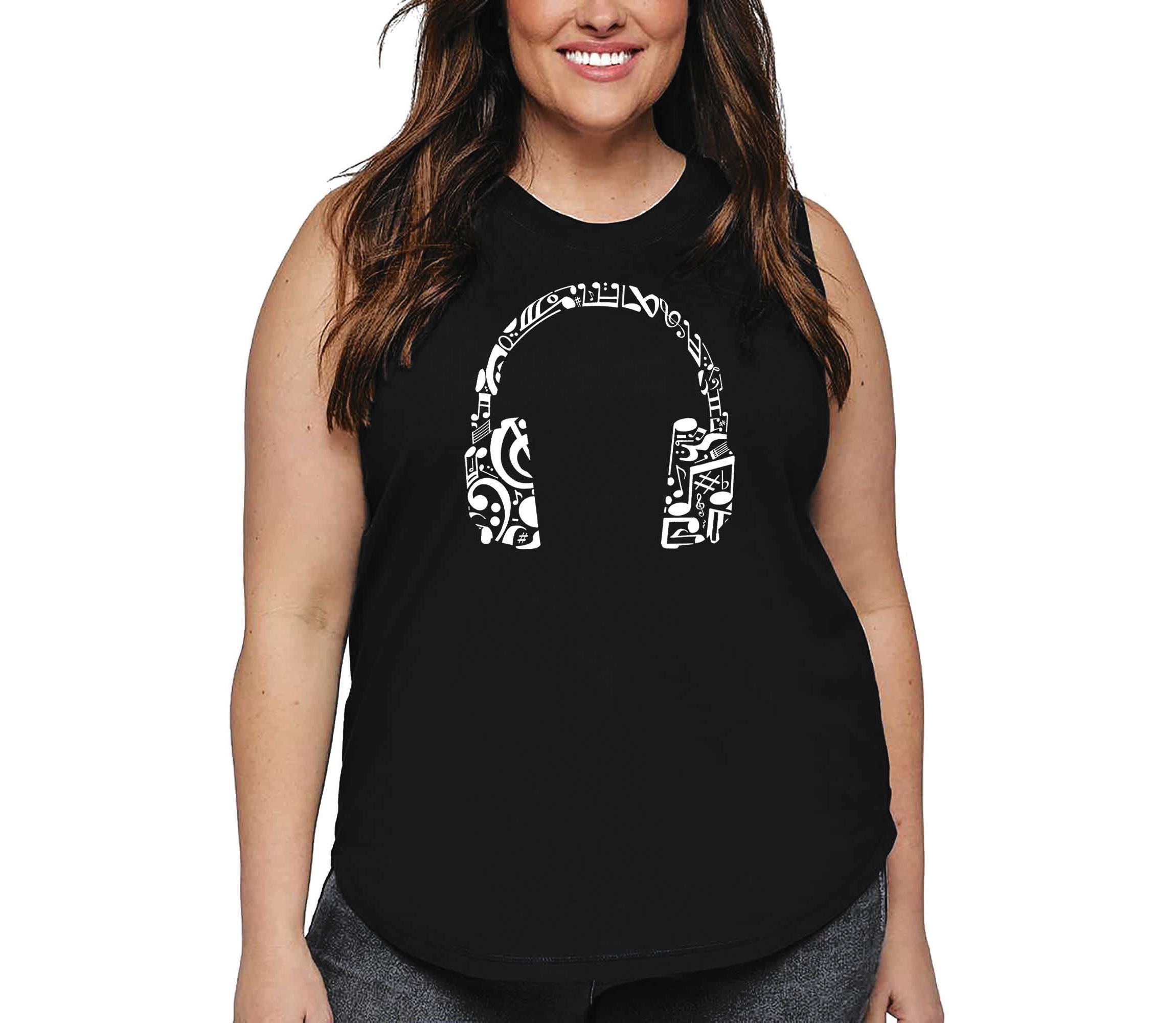 Womens Plus Size Word Art Tank Top - Music Note Headphones