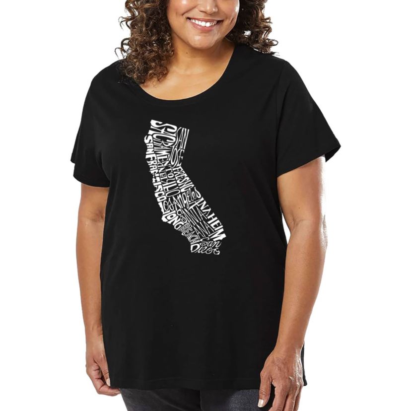 Womens Plus Size Word Art T-shirt - California State