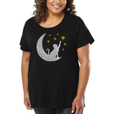LA Pop Art Cat Moon - Women's Plus Size Word Art T-Shirt, Black, 4X