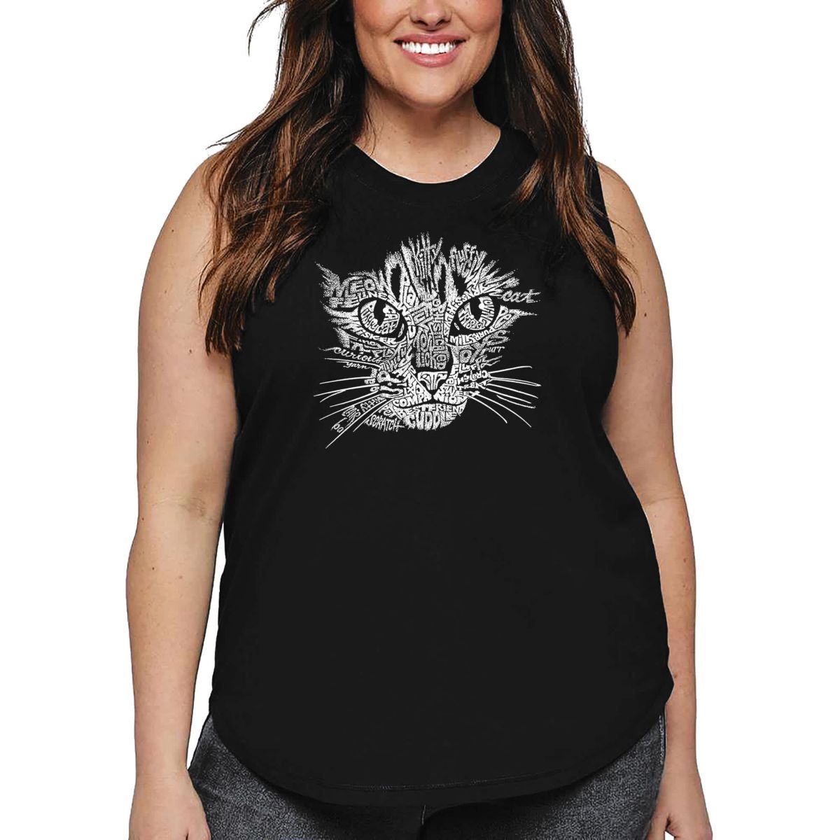 Womens Plus Size Word Art Tank Top - Cat Face