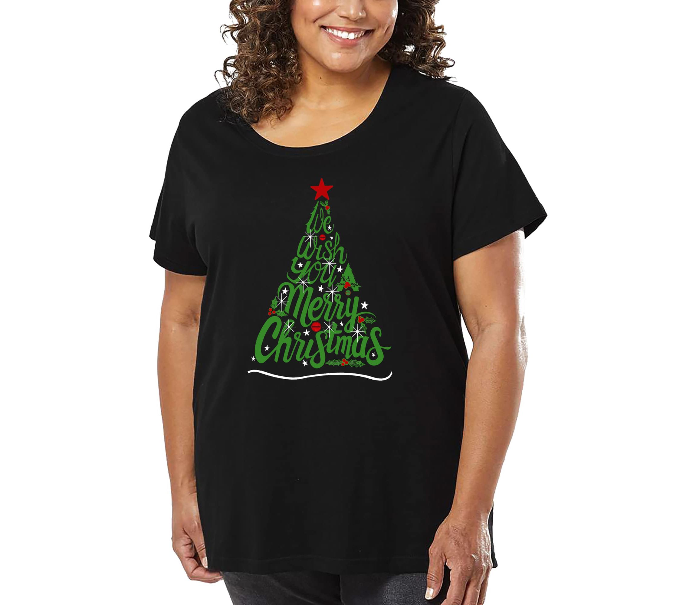 We Wish You A Merry Christmas - Womens Plus Size Word Art T-Shirt