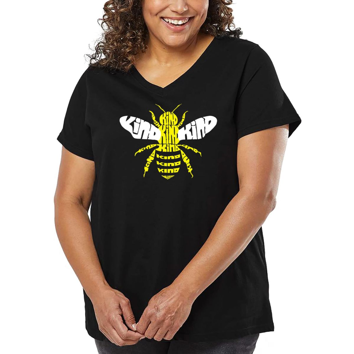 Womens Plus Size Word Art V-Neck - Bee Kind