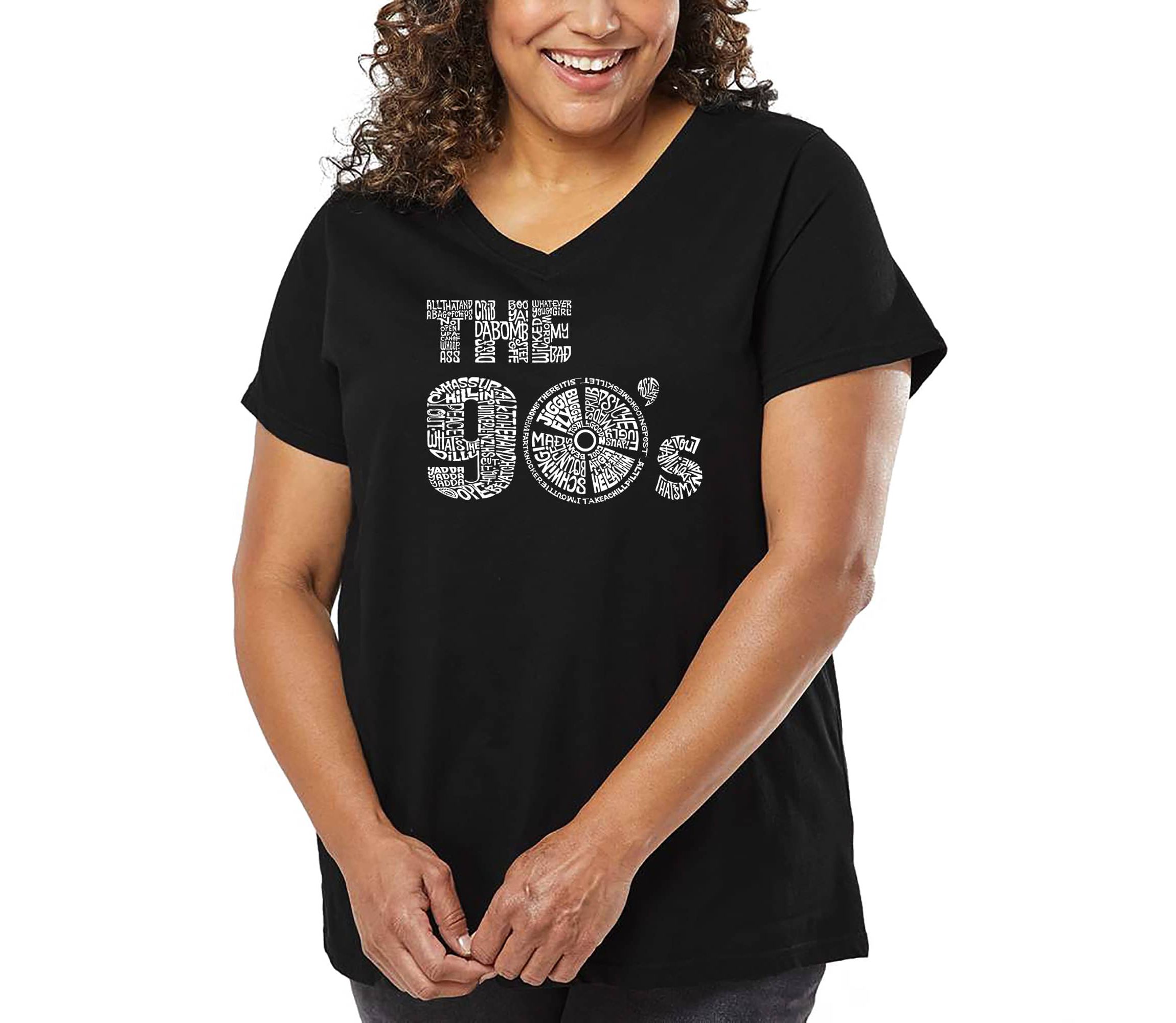 Womens Plus Size Word Art V-Neck - 90S