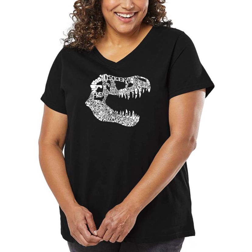 Womens Plus Size Word Art V-Neck - TREX