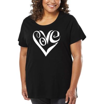 LA Pop Art Script Heart - Women's Plus Size Word Art T-Shirt, Black, 2X