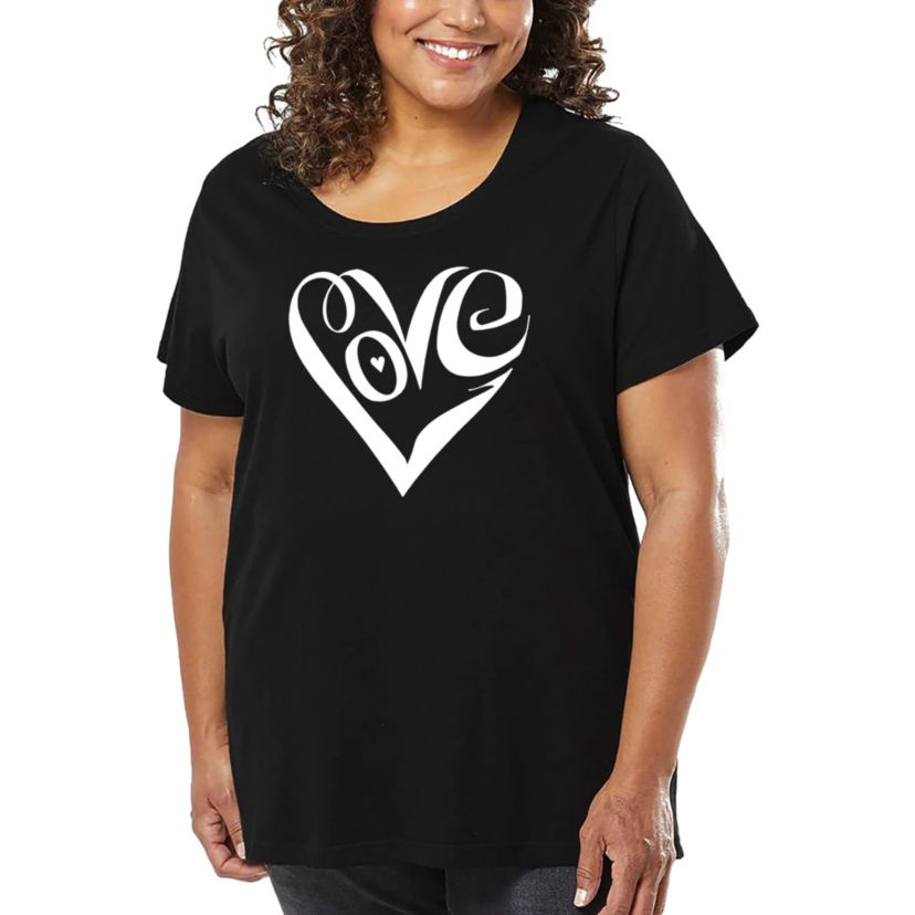 Script Heart - Womens Plus Size Word Art T-Shirt