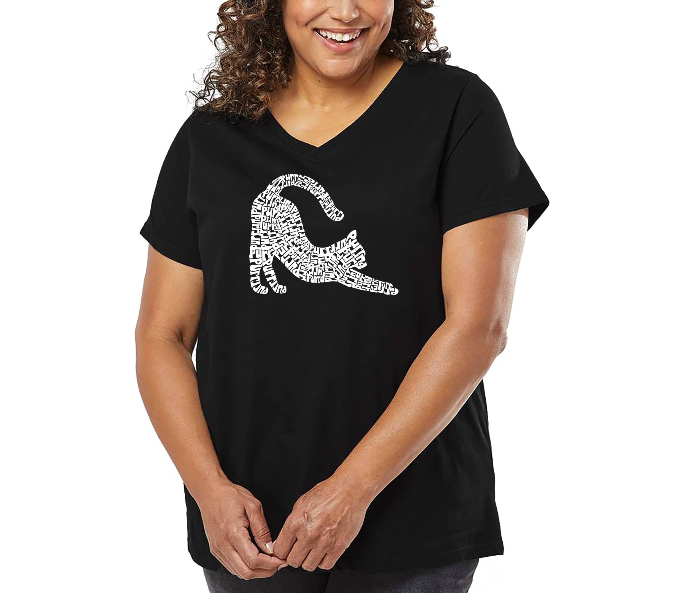 Stretching Cat - Womens Plus Size Word Art V-Neck