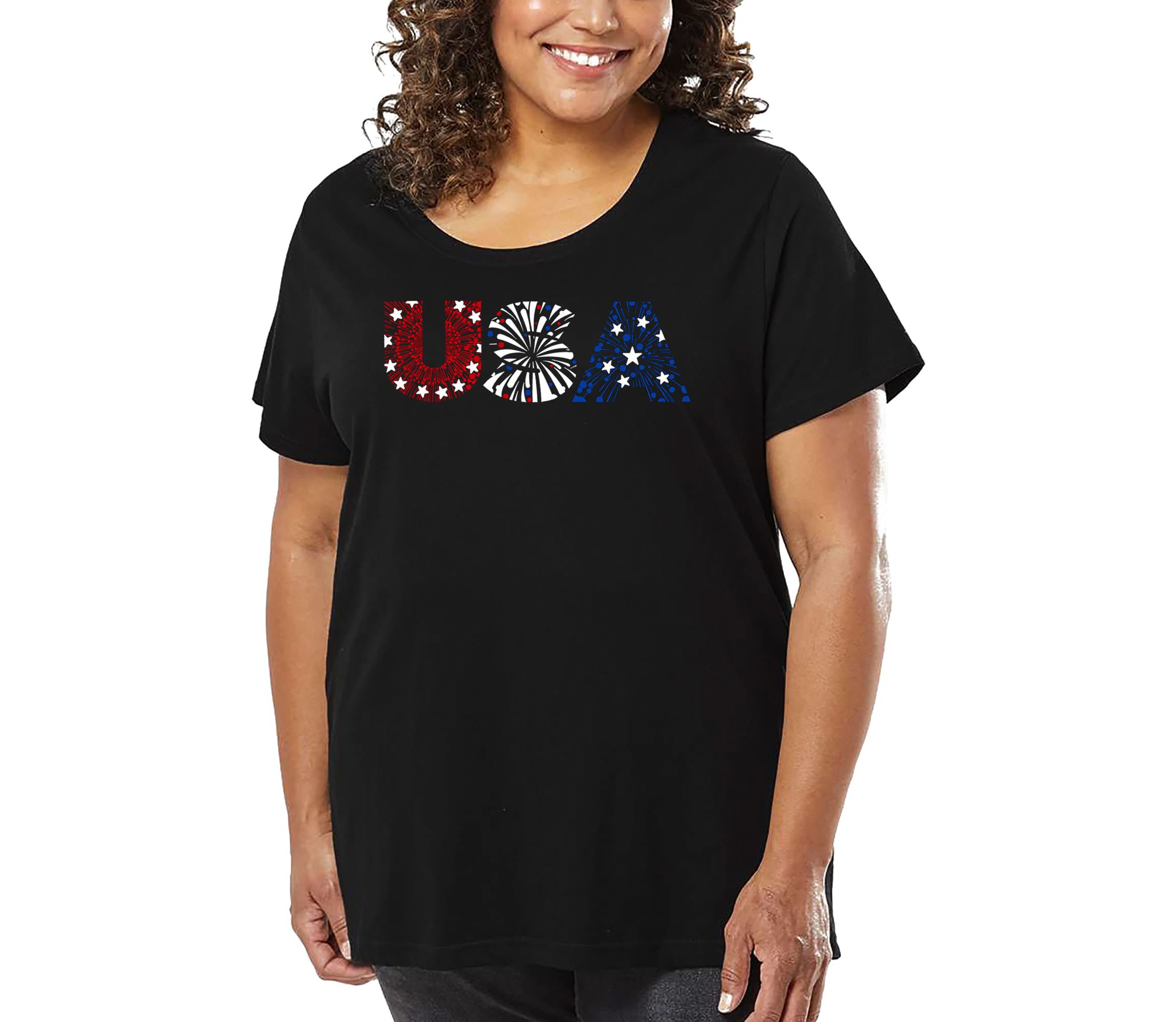 USA Fireworks - Womens Plus Size Word Art T-Shirt
