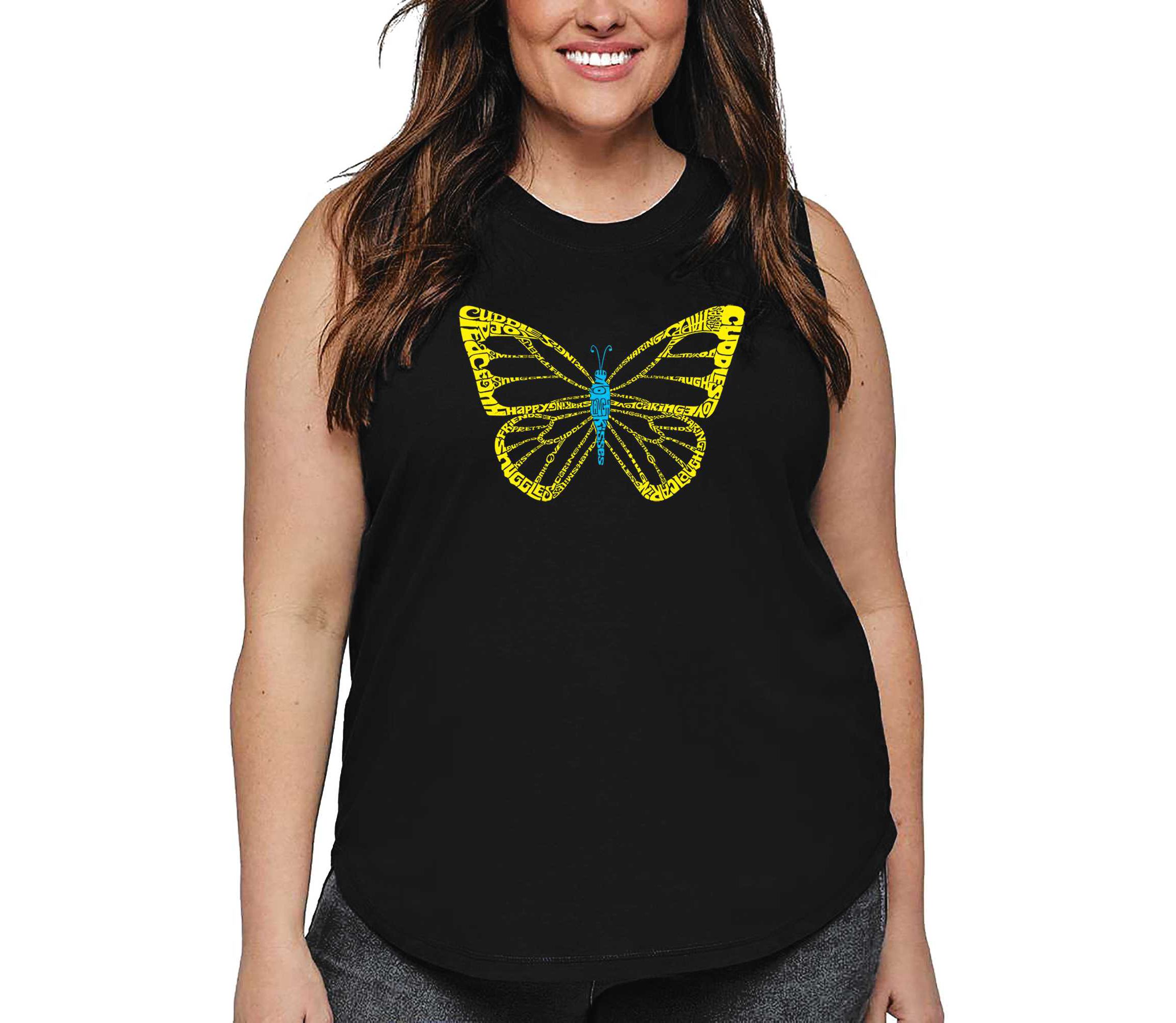 Womens Plus Size Word Art Tank Top - Butterfly