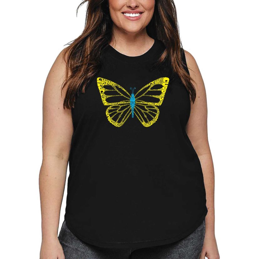 Womens Plus Size Word Art Tank Top - Butterfly