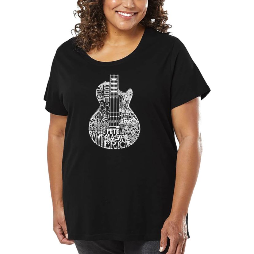 Womens Plus Size Word Art T-shirt - Rock Guitar Head
