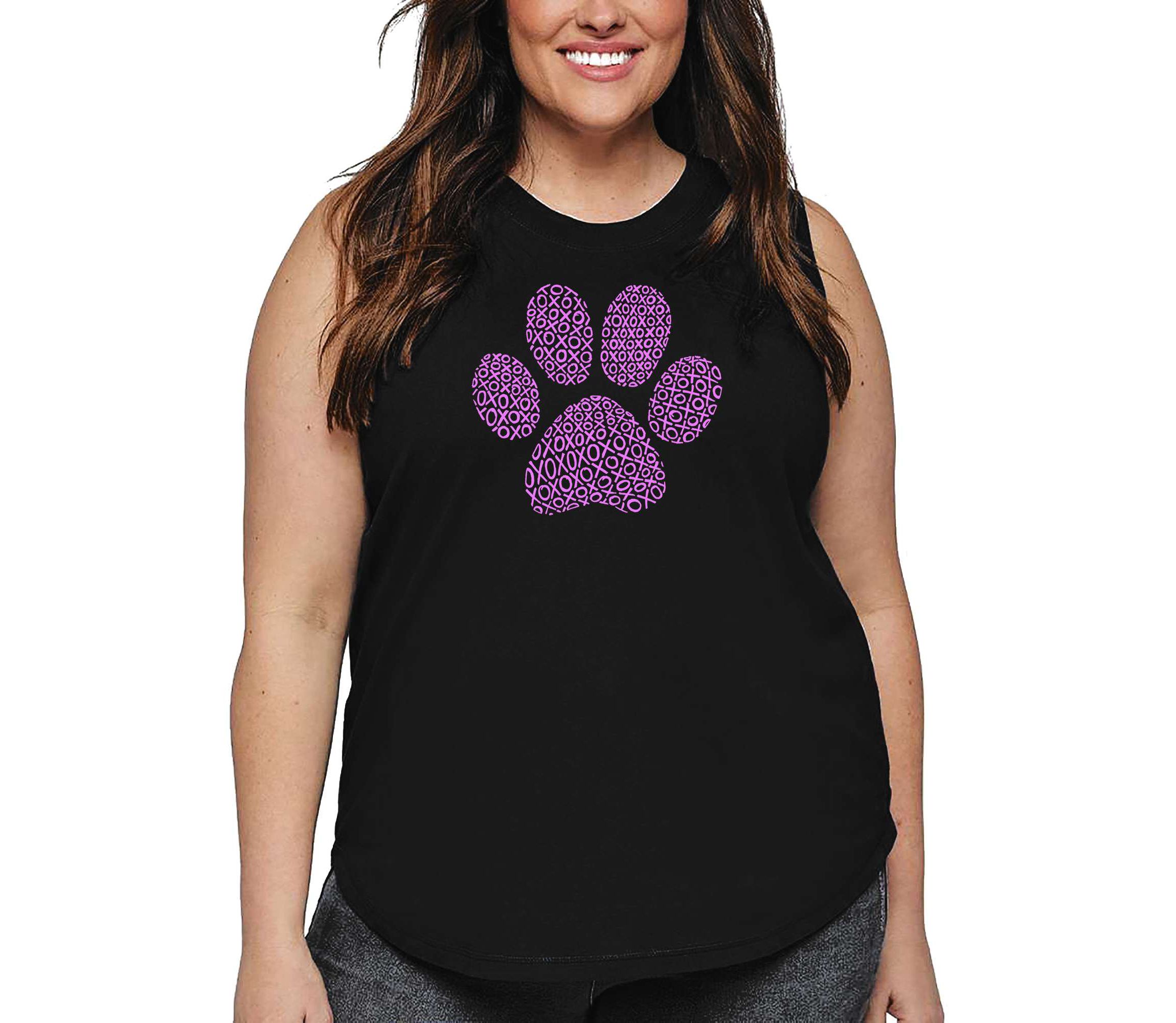 Womens Plus Size Word Art Tank Top - XOXO Dog Paw