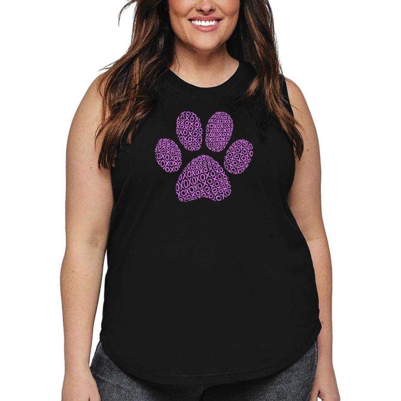 Womens Plus Size Word Art Tank Top - XOXO Dog Paw
