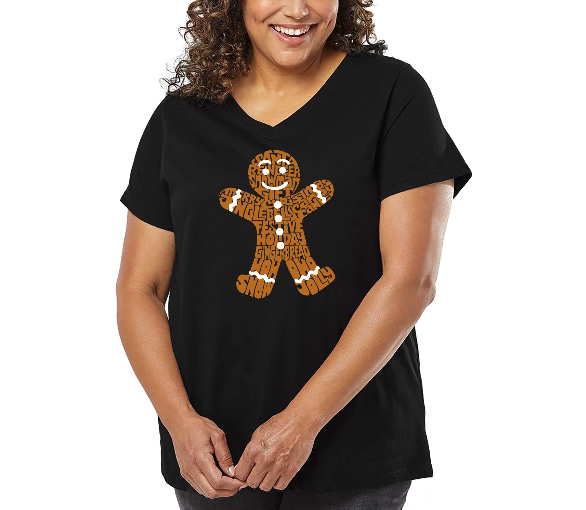 Gingerbread - Womens Plus Size Word Art V-Neck