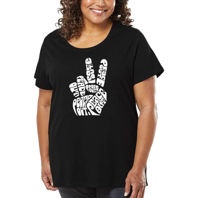 Womens Plus Size Word Art T-shirt - Peace Out